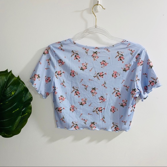 SHEIN Floral Lettuce Trim Crop Top Medium - Picture 7 of 8